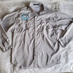 Columbia PFG Fishing Shirt Large Gray Omni Shade Vented *Company Logo* Tamiami